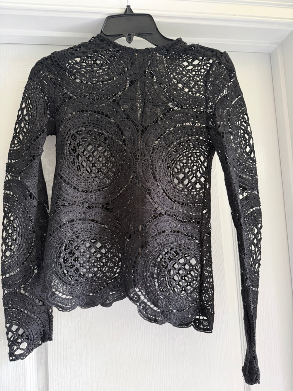 Manga Black Crochet Lace Long-Sleeve Blouse